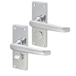Touchpoint Polished Chrome Victorian Straight Privacy Door Handles - Short Plate - 118 x 42mm