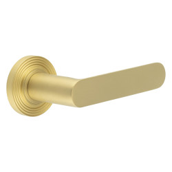 Burlington by Frelan Satin Brass Fire Rated Door Handles on Round Reeded Rose - Kensington Range