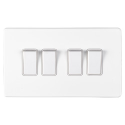 Eurolite Concealed 10A 4 Gang 2 Way Screwless Flat Plate Light Switch - Matt White