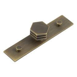 Hoxton by Frelan Nile Hex Cabinet Knob on Plain Backplate - 30mm Diameter - Antique Brass