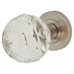 Jedo Satin Nickel Cut Glass Mortice Door Knob - 54mm Rose Diameter