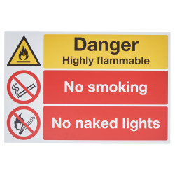 Altro Danger Highly Flammable/No Smoking/No Naked Lights Sign - 600 x 400mm - Rigid Plastic