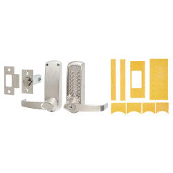 Codelocks CL615 Push Button Code Lock and Latch with Intumescent - Key Override - Brushed Steel