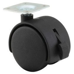 Mini Twin Wheel Castor - Swivel Braked - 45kg Max Weight - 50mm Diameter - Black - Pack of 4