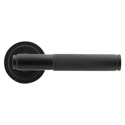 From The Anvil Matt Black Knurled Door Handles on Round Art Deco Rose - Brompton Range