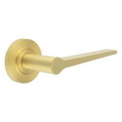 Burlington by Frelan Satin Brass Fire Rated Door Handles on Round Rose - Knightsbridge Range