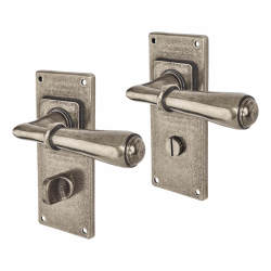 Finesse Pewter Bathroom Door Handles on Jesmond Plate - Fenwick Range - 120 x 65mm