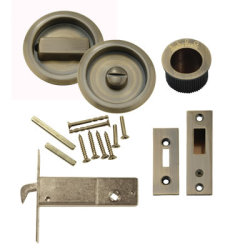 Klug Round Flush Privacy Set with Bolt - Antique Brass