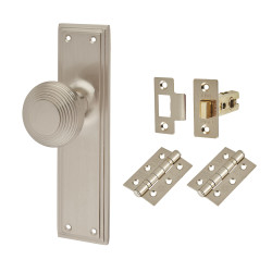 Hampstead Satin Nickel Reeded Mortice Door Knobs on Backplate Pack - Miller Range - 205 x 52mm