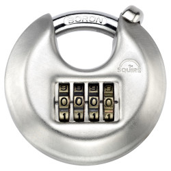 Squire DCL1 COMBI Combination Disc Padlock - 70mm Body - 16 x 20.5mm Shackle - Stainless Steel