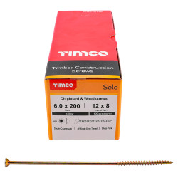 TIMCO Solo Chippy Pozi Countersunk Wood Screws - 6.0 x 200mm - Yellow Zinc - Pack of 100