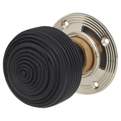 Olde Forge Ebony Knob & Chrome Rose Edwardian Beehive Mortice/Rim Door Knob - 60mm Rose Diameter