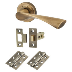 Altro Antique Brass Latch Door Handles on Rose Pack - Knightsbridge Range