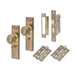 Hampstead Antique Brass Reeded Bathroom Mortice Door Knobs on Backplate Pack - Miller Range - 205 x 52mm