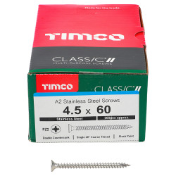 TIMCO Classic Pozi Countersunk Wood Screws - 4.5 x 60mm - A2 Stainless Steel - Pack of 200