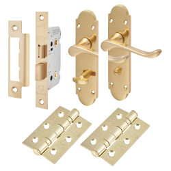 Touchpoint Polished Brass Victorian Summer Scroll Bathroom Lock Door Handles Pack