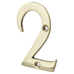 76mm Screw Fix Door Numeral - 2 - Polished Brass