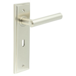 Burlington by Frelan Satin Nickel Fire Rated Keyhole Lock Door Handles - Richmond - 200 x 55mm