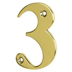 79mm Screw Fix Door Numeral - 3 - Polished Brass Effect