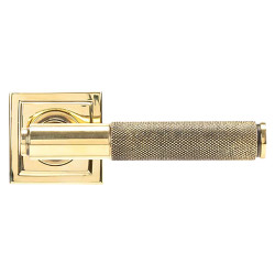 From The Anvil Aged Brass Knurled Door Handles on Square Rose - Brompton Range