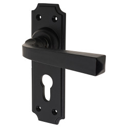 Olde Forge Smooth Black Euro Lock Door Handles - York Range - 152 x 48mm