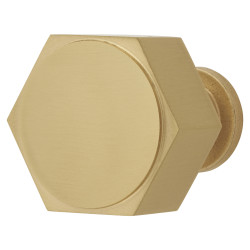 Alexander & Wilks Vesper Hex Cabinet Knob - 33mm Diameter - Satin Brass