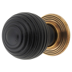 From The Anvil Beehive Ball Cabinet Knob - 38mm Diameter - Ebony - Antique Brass Rose