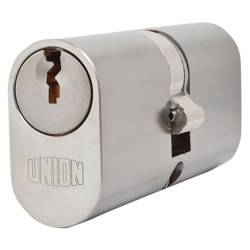 UNION J2X6 Pattern 5 Pin 64mm Oval Double Cylinder - 32 + 32mm - Satin Chrome - Keyed to Differ