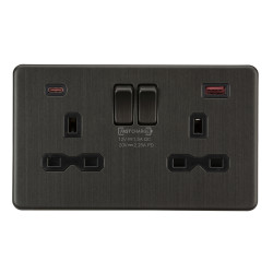 Knightsbridge 13A 2 Gang Type A/C 45W Fastcharge USB Socket with 2 x USB - Smoked Bronze/Black