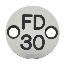 Altro FD30 Fire Door Sign - Drilled - 25mm Diameter - Rigid Plastic - Silver