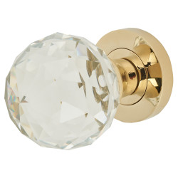 Jedo PVD Brass Cut Glass Mortice Door Knob - 54mm Rose Diameter