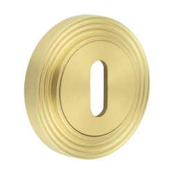 Burlington BUR60 by Frelan Escutcheon on Reeded Rose - 53mm Diameter - Keyhole - Satin Brass