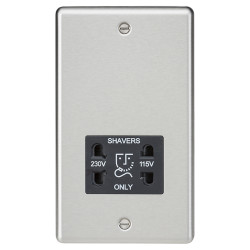 Knightsbridge 115/230V Round Edge Dual Voltage Shaver Socket - Brushed Chrome with Black Insert