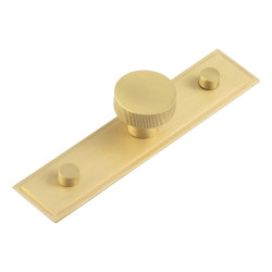 Hoxton by Frelan Thaxted Lines Round Cabinet Knob on Stepped Backplate - 30mm Diameter - Satin Brass