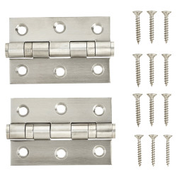 Twin Ball Bearing Butt Door Hinge - 75 x 50 x 2mm - Satin Stainless Steel - Pair