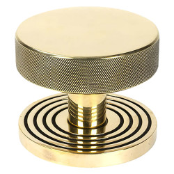 From The Anvil Brompton Round Knurled Centre Door Knob on Beehive Rose - 90mm Rose - Aged Brass