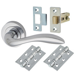 Altro Polished Chrome Latch Door Handles on Rose Pack - Sussex Range