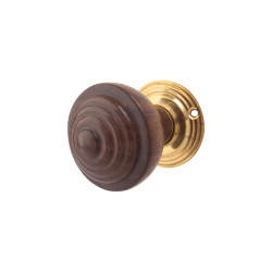 Olde Forge Rosewood Knob & Polished Brass Rose Ringed Mortice Door Knob - 56mm Rose Diameter