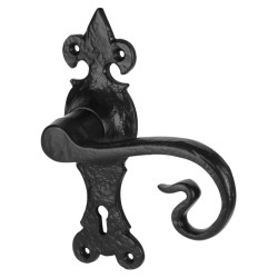 Olde Forge Antique Black Iron Curly Tail Keyhole Lock Door Handles - Devon Range - 170 x 52mm
