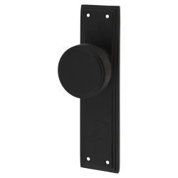 Hampstead Matt Black Knurled Mortice Latch Door Knob on Backplate - 205 x 52mm - Miller Range