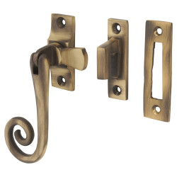 Altro Cast Open Curl Mortice & Hook Plate Casement Window Fastener - Reversible - Antique Brass
