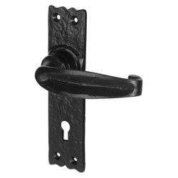 Olde Forge Antique Black Iron Tudor Keyhole Lock Door Handles - 152 x 38mm