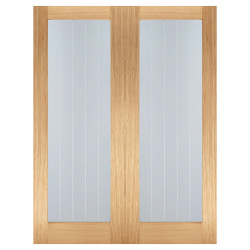 LPD Mexicano Pattern 10 Clear & Frosted Lines Unfinished Internal French Doors - 1981 x 1524mm - Oak