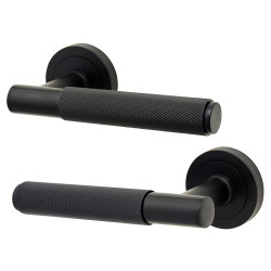 Altro Matt Black Knurled Door Handles on Round Rose - Remi Range