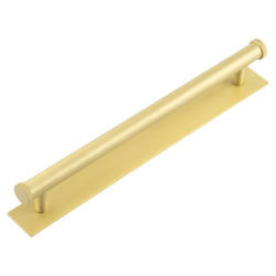 Hoxton by Frelan Thaxted 15mm Lines T-Bar Cabinet Pull Handle on Plain Backplate - 224mm c/c - Satin Brass