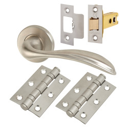 Altro Satin Stainless Steel Latch Door Handles on Rose Pack - Swept 3 Range