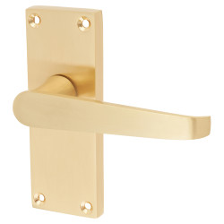 Touchpoint Satin Brass Budget Straight Latch Door Handles - Short Plate - Mia Range - 114 x 42mm