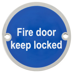 Altro Fire Door Keep Locked Door Sign - 75mm Diameter - Polished Stainless Steel
