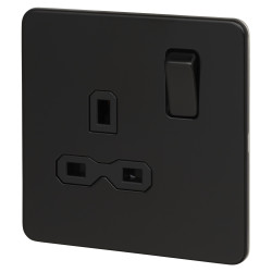 Knightsbridge 13A 1 Gang Screwless Flat Plate DP Switched Socket - Matt Black with Black Insert