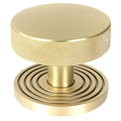 From The Anvil Brompton Round Knurled Centre Door Knob on Beehive Rose - 90mm Rose - Satin Brass